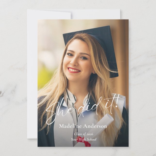 Modern Script Photo Graduation Announcement Einladung (Vorderseite)