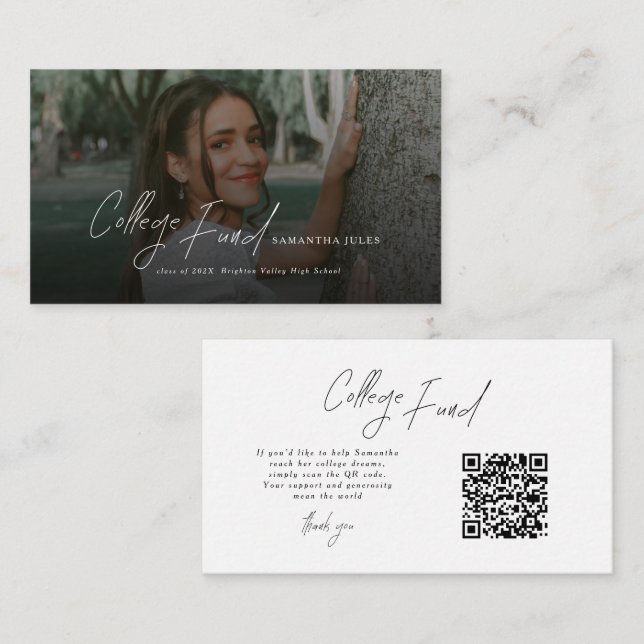 Modern Script Photo Graduation College Fund Begleitkarte (Vorne/Hinten)