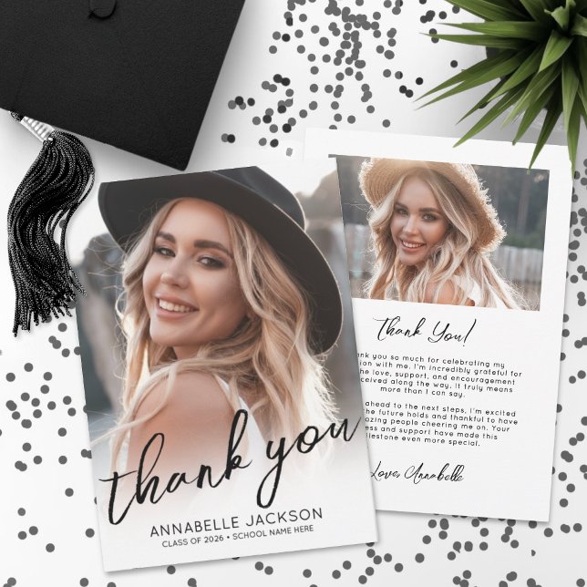 Modern Script Photo Graduation Dankeskarte (Modern Script Photo Graduation Thank You Card)