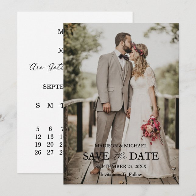 Modern Script Photo Wedding Save The Date Einladung (Vorne/Hinten)