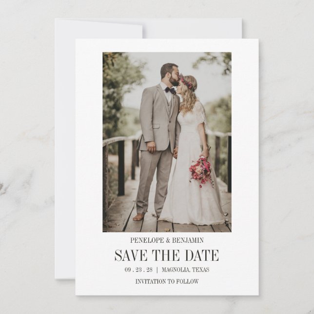 Modern Script Photo Wedding Save The Date Einladung (Vorderseite)