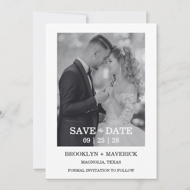 Modern Script Photo Wedding Save The Date Einladung (Vorderseite)