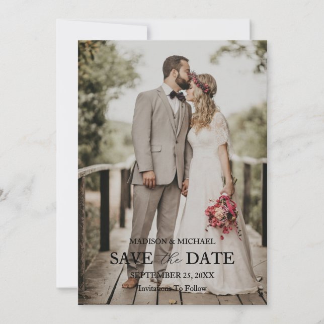Modern Script Photo Wedding Save The Date Einladung (Vorderseite)
