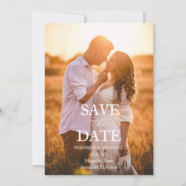 Modern Script Photo Wedding Save The Date Einladung (Vorderseite)
