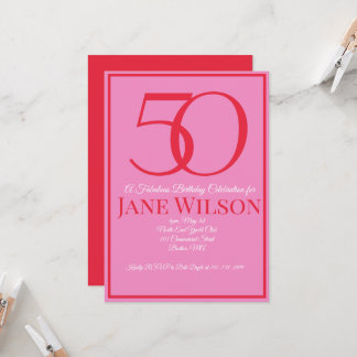 Modern Script Pink 50. Geburtstag fabulous Einladung