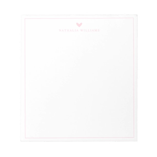 Modern Script Pink Heart Border Monogram Notizblock (Vorderseite)