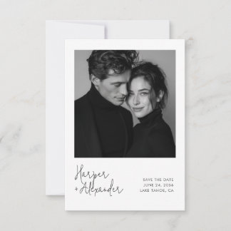 Modern Script Polaroid Photo Wedding Save the Date