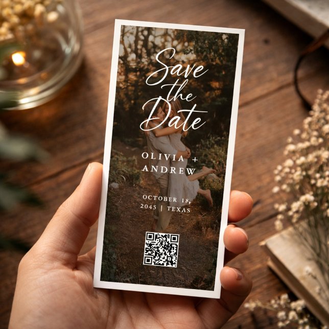 Modern Script QR Code Photo Bookmark Save the Date (Von Creator hochgeladen)