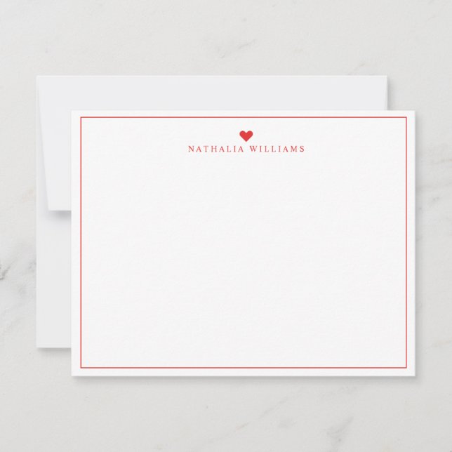 Modern Script Red Heart Border Monogram Note Card Mitteilungskarte (Vorderseite)