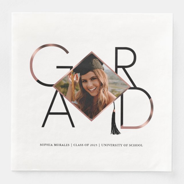 Modern Script Rose Gold Tassel Grad Foto Frame Serviette (Vorderseite)