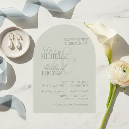 Modern Script Sage Green Formal Arch Wedding  Einladung