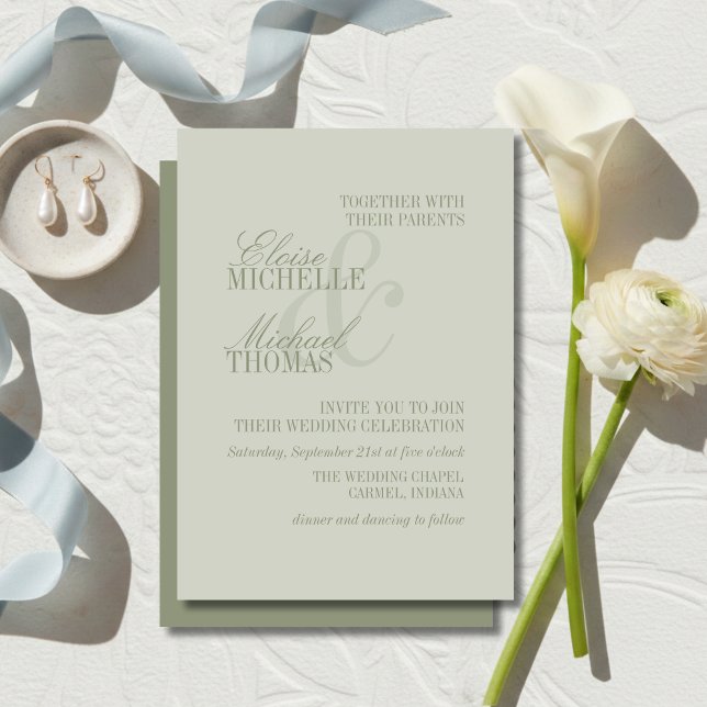 Modern Script Sage Green Formal Wedding Einladung (Modern Script Sage Green Formal Wedding Invitation)