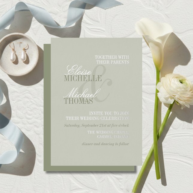 Modern Script Sage Green Formal Wedding Folieneinladung (Modern Script Sage Green Formal Wedding Foil Invitation)