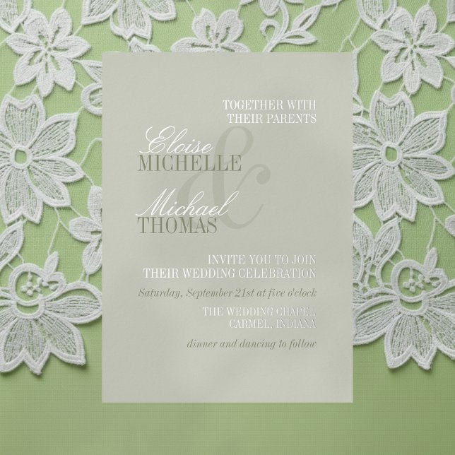 Modern Script Sage Green Formal Wedding Folieneinladung (Invite guest to your big day with this Modern Script Sage Green Formal Wedding Foil Invitation!)