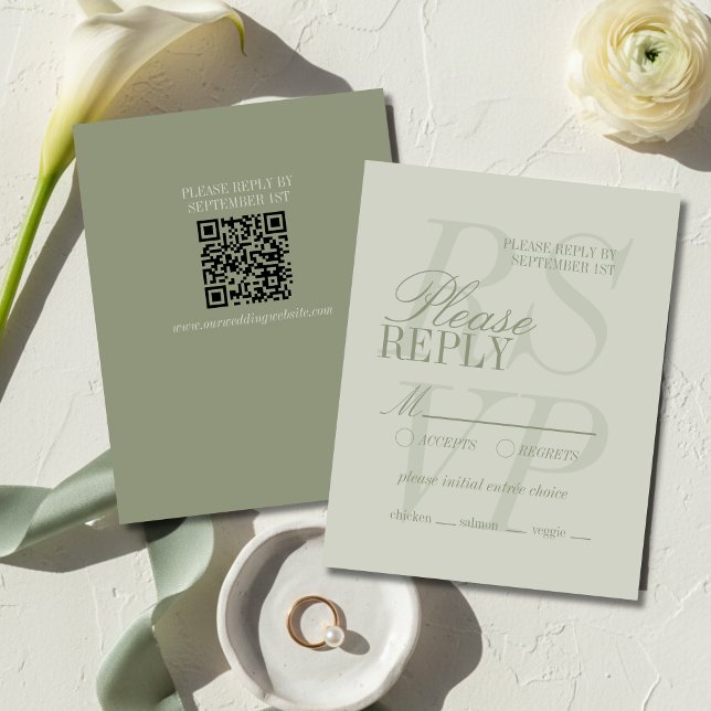 Modern Script Sage Green Formal Wedding  RSVP Karte (Modern Script Sage Green Formal Wedding RSVP Card
)