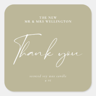 Modern Script Sage Green Gastgeschenk Hochzeit Can Quadratischer Aufkleber