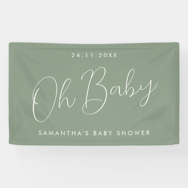 Modern Script Sage Green Oh Baby Shower Banner (Horizontal)
