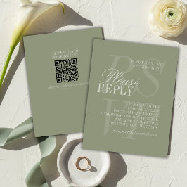 Modern Script Sage Green QR Formal Wedding  RSVP Karte