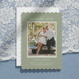 Modern Script Sage Green Wedding Photo Save The Date