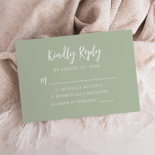 Modern Script Sage Green Wedding RSVP Karte (Von Creator hochgeladen)