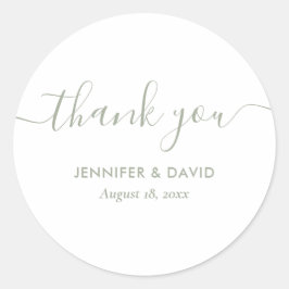 Modern Script Sage Green Wedding Vielen Dank Runder Aufkleber