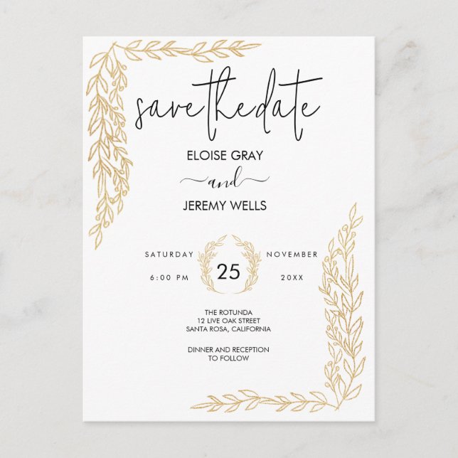 Modern Script Save the Date Postkarte (Vorderseite)