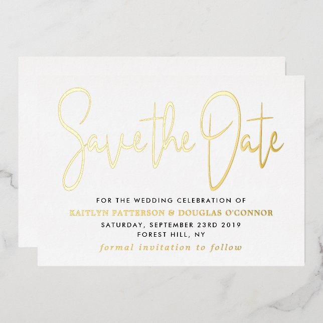 Modern Script Save the Date Real Folieneinladung (Vorderseite/Rückseite)