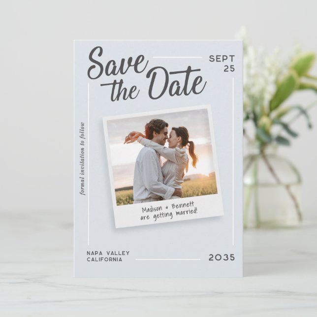Modern Script Save the Date Retro Photo Wedding (Stehend Vorderseite)