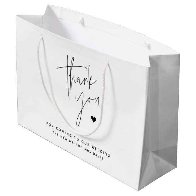 Modern Script Simple Heart Wedding Vielen Dank Große Geschenktüte (Rückseite Schrägansicht)