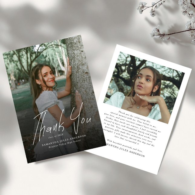 Modern Script Simple Photo Graduation  Dankeskarte (Von Creator hochgeladen)