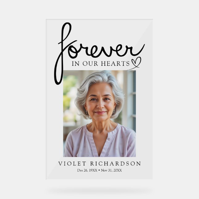 Modern Script Sympathy Photo Memorial Acrylschild (Vorderseite)