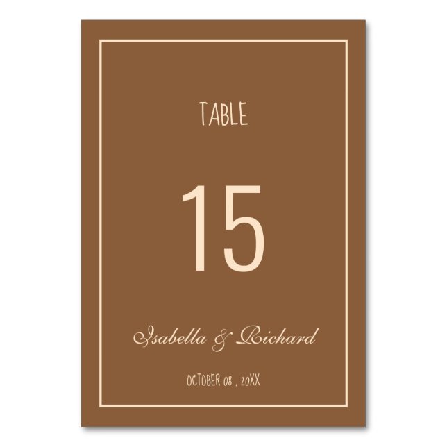 Modern Script Terracotta Hochzeit im Herbst Table  Tischnummer (Vorderseite)