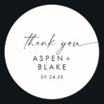 Modern Script Thank You Wedding Favor Sticker<br><div class="desc">These modern script thank you wedding favor stickers are perfekt for a minimalist wedding reception. The Simple Black and White Design Unice Industrial Lettering Typography with modern boho style. Customizable in any color. Keep the design minimum and elegant, as is, or personalize it by adding your own graphics and artwork....</div>