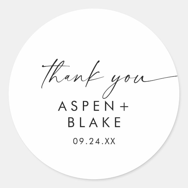 Modern Script Thank You Wedding Favor Sticker (Vorderseite)