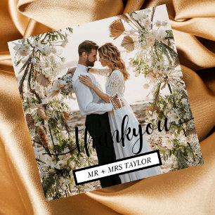 Modern Script Thank You Wedding Photo Favor Card Magnetkarte