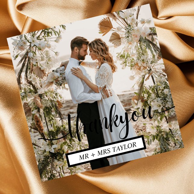 Modern Script Thank You Wedding Photo Favor Card Magnetkarte (Von Creator hochgeladen)