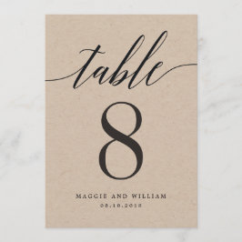 Modern Script Tischnummer Card Kraft