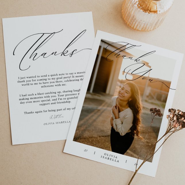 Modern Script Typography Photo Graduation Dankeskarte (Von Creator hochgeladen)