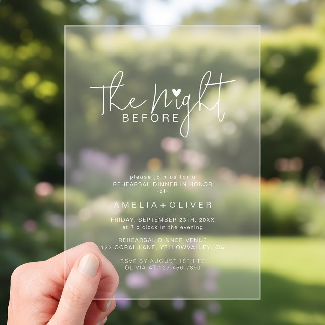 Modern Script Typography Rehearsal Dinner Acryleinladungen (Von Creator hochgeladen)