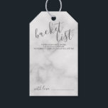 Modern Script Wedding Bucket List Marble Geschenkanhänger<br><div class="desc">Fügen Sie Ihrer Hochzeit eine persönliche Touch mit einer modernen Script-Eimer-Tagkarte hinzu. Diese Karte enthält den Titel 'Eimerliste' in grauem,  modernem Script-Schriftart und Details in grauem,  modernem Sans-Serif-Schriftart auf weißem Hintergrund.</div>