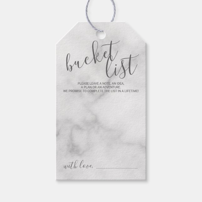 Modern Script Wedding Bucket List Marble Geschenkanhänger (Vorderseite)