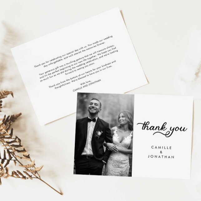 Modern Script Wedding Foto Danke, dass ihr Karte h (Modern Elegant Wedding Photo thank you card)