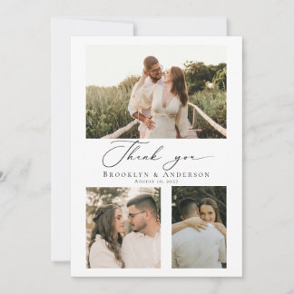 Modern Script Wedding Photo Collage Dankeskarte
