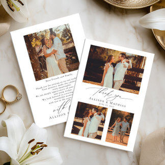 Modern Script Wedding Photo Collage Dankeskarte