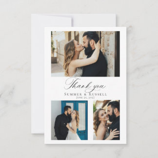 Modern Script Wedding Photo Collage Dankeskarte