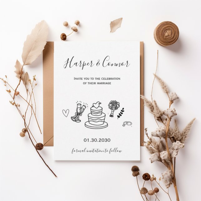 Modern Script Wedding with Minimal Line Art Einladung (Von Creator hochgeladen)