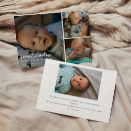 Modern Script "Welcome" 4-Photo Baby Birth Ankündigung