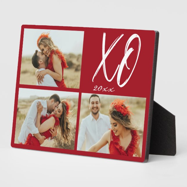 Modern Script XO Year Photo Collage Fotoplatte (Seite)