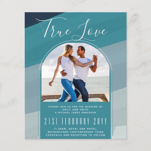 Modern Sea Glass Ocean Peacock Blue Teal Wedding Flyer (Vorne)