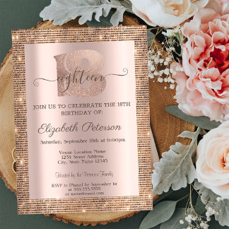 Modern Sequins Frame Rose Gold 18. Geburtstag Einladung